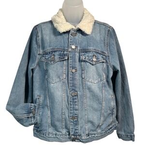 BLANKNYC Womens Denim Collar Jacket Blue Size M Button Front Pockets Streetwear